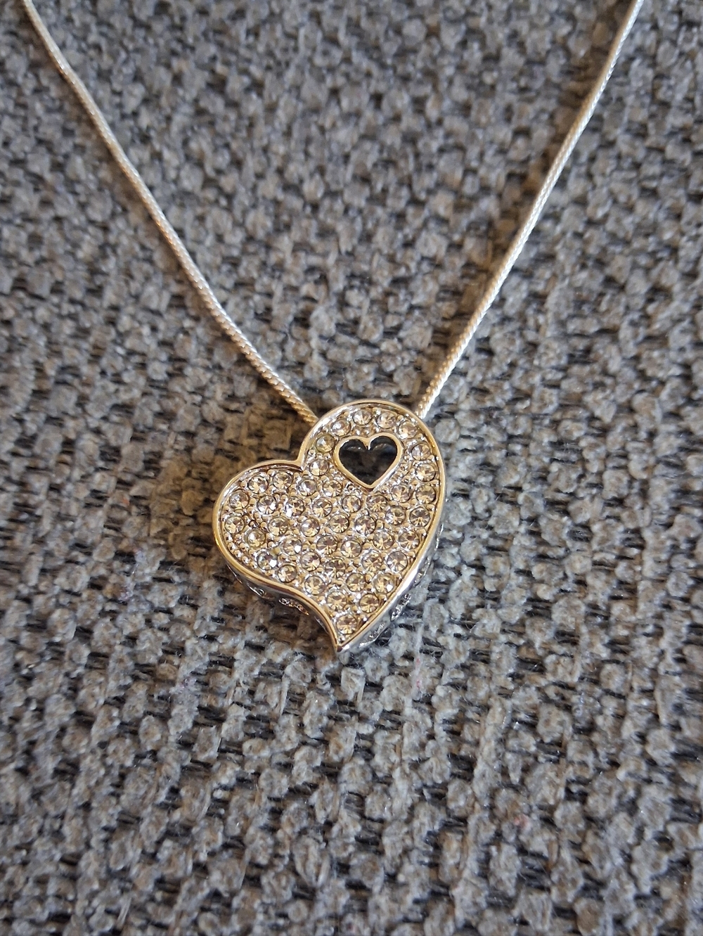 Silver Heart Pendant Necklace with Crystal Accents